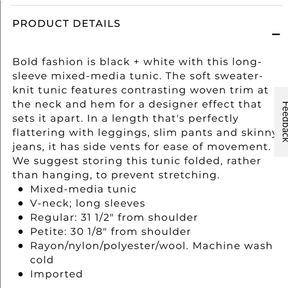 NWT White House Black Market Black Mixed Media V Neck Tunic Sweater NEW Sz XS - Picture 5 of 10